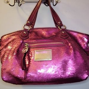 Fuchsia Pink Coach Large Sequin/Leather Purse / Rectangular Tote